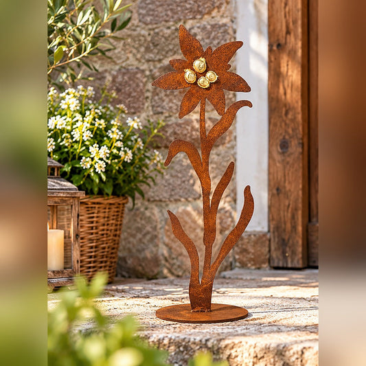 Edelrost-Figur Edelweiß mit einer Blüte