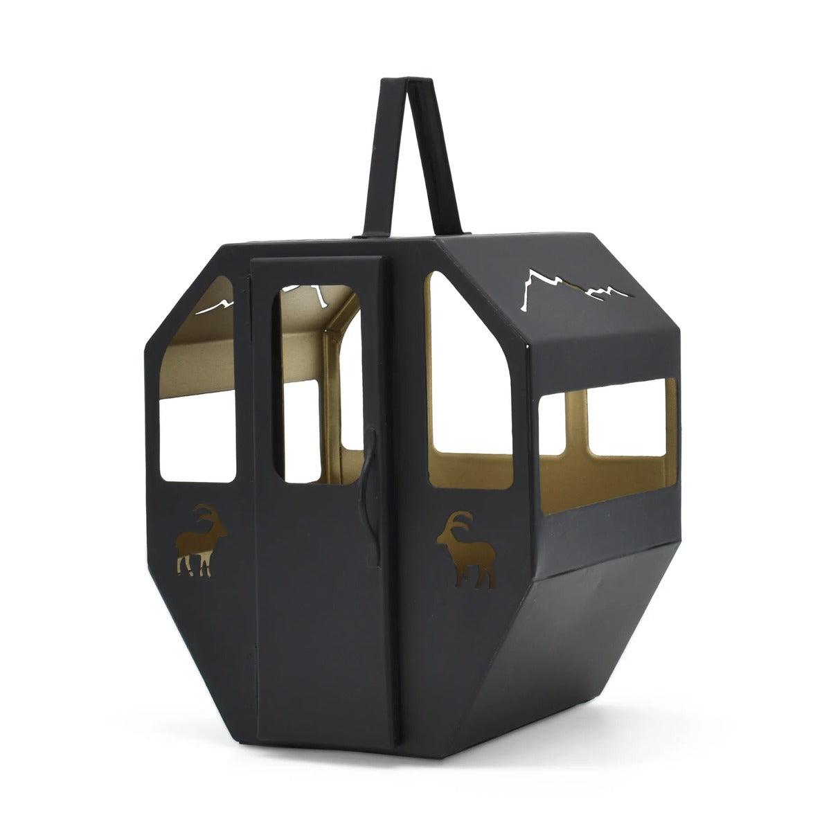 Gondel Laterne klein in Schwarz mit goldenen Steinböcken