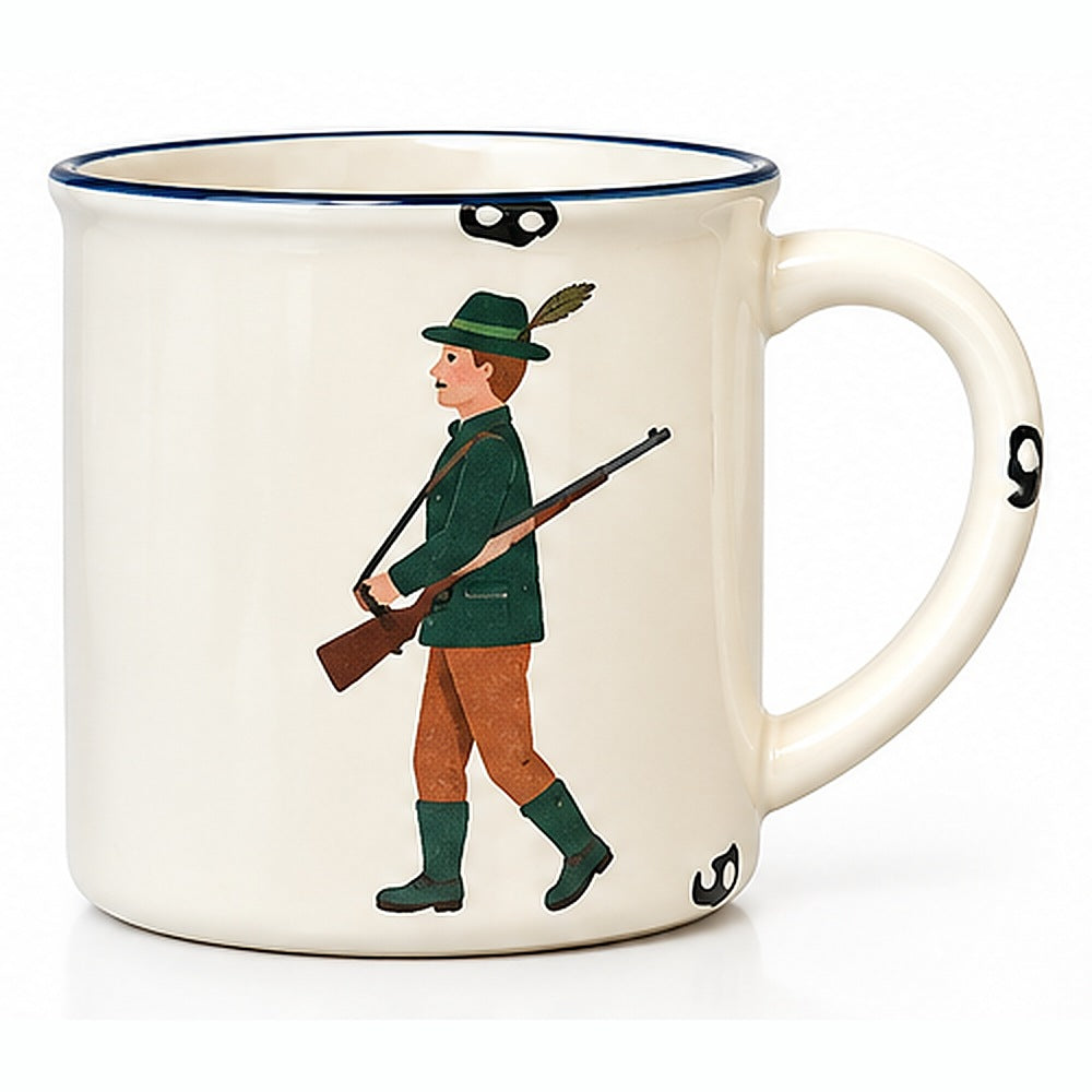 Becher Jäger mit Gewehr, Emaille-Look