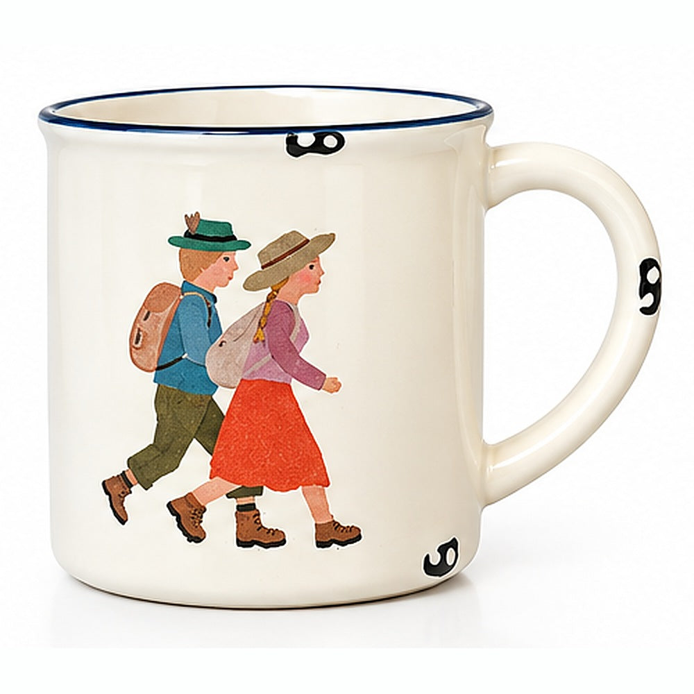 Tasse Wanderer und Wanderin, Emaille-Look