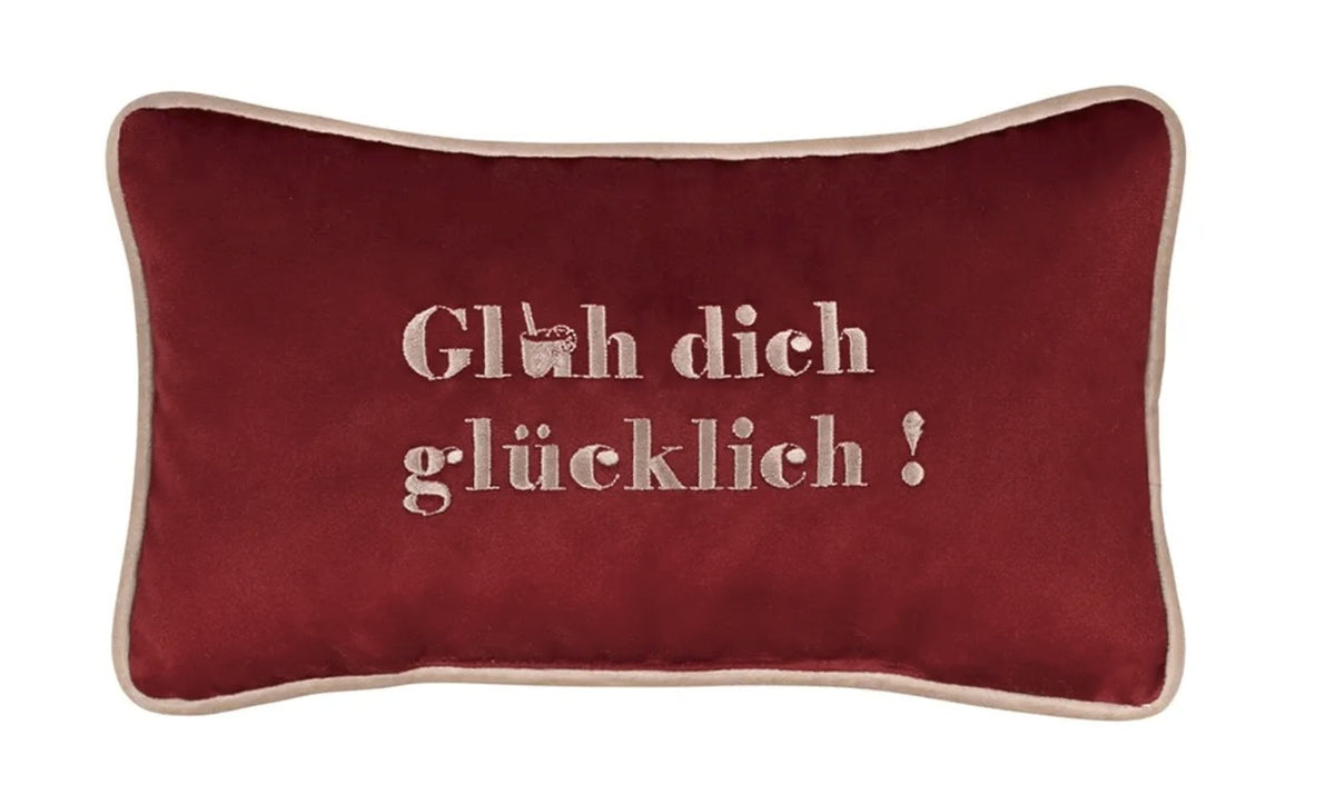 Kissen petite Glüh dich glücklich: weinrotes Velours-Kissen mit Stickerei