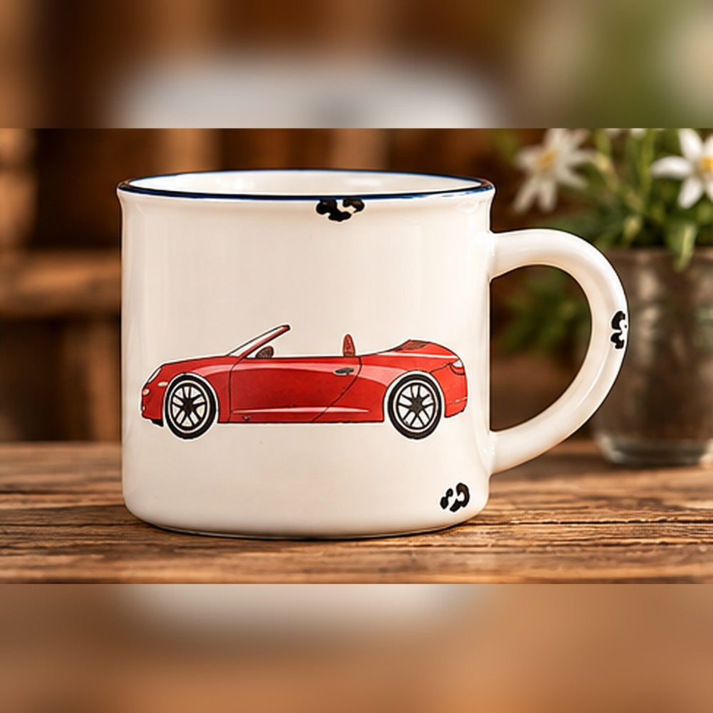 Tasse Cabrio rot, Emaille-Look
