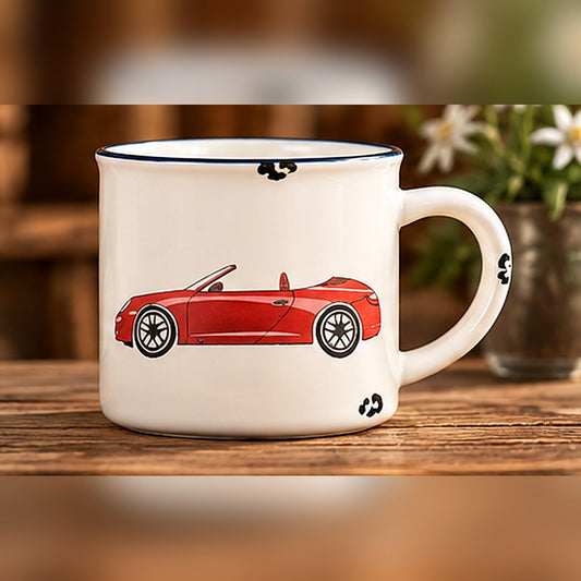 Tasse Cabrio rot, Emaille-Look