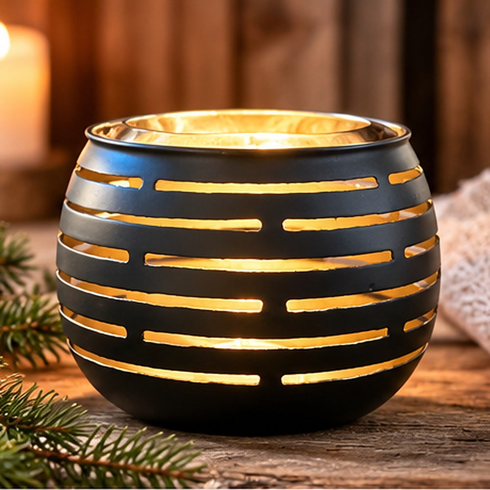 Stövchen Streifen Schwarz-Gold mit Teelicht